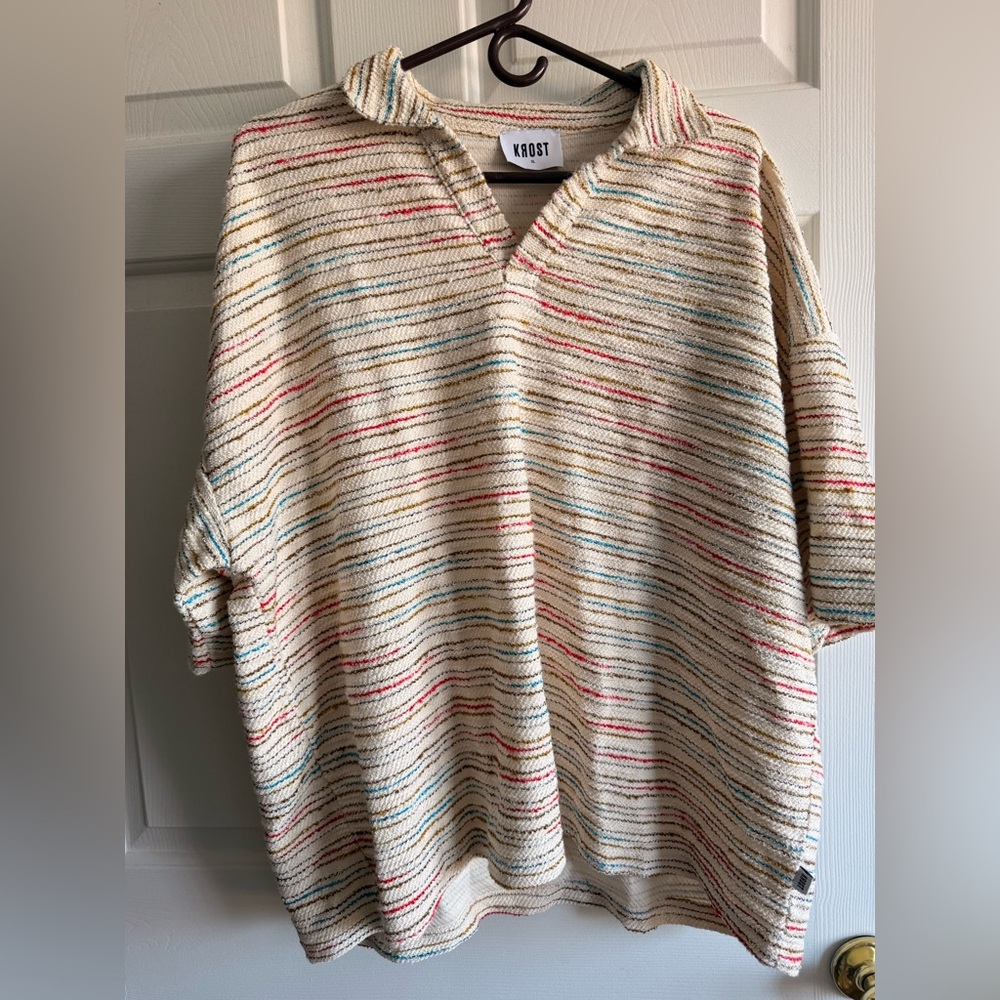 Ost Cream Sweater with Red and Blue Stripes